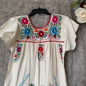 Huipil Dress 🖤 Cream Embroidered Dress